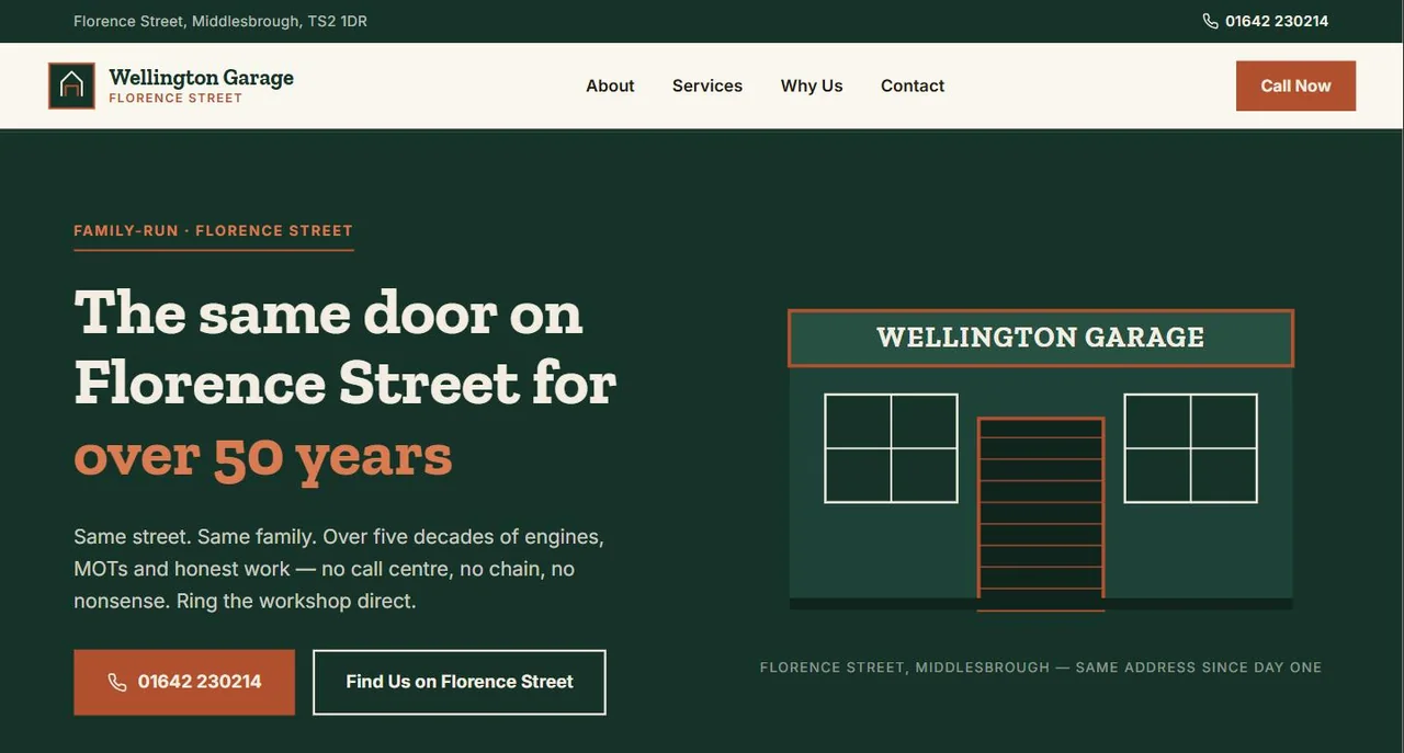 Homepage of the Wellington Garage concept build